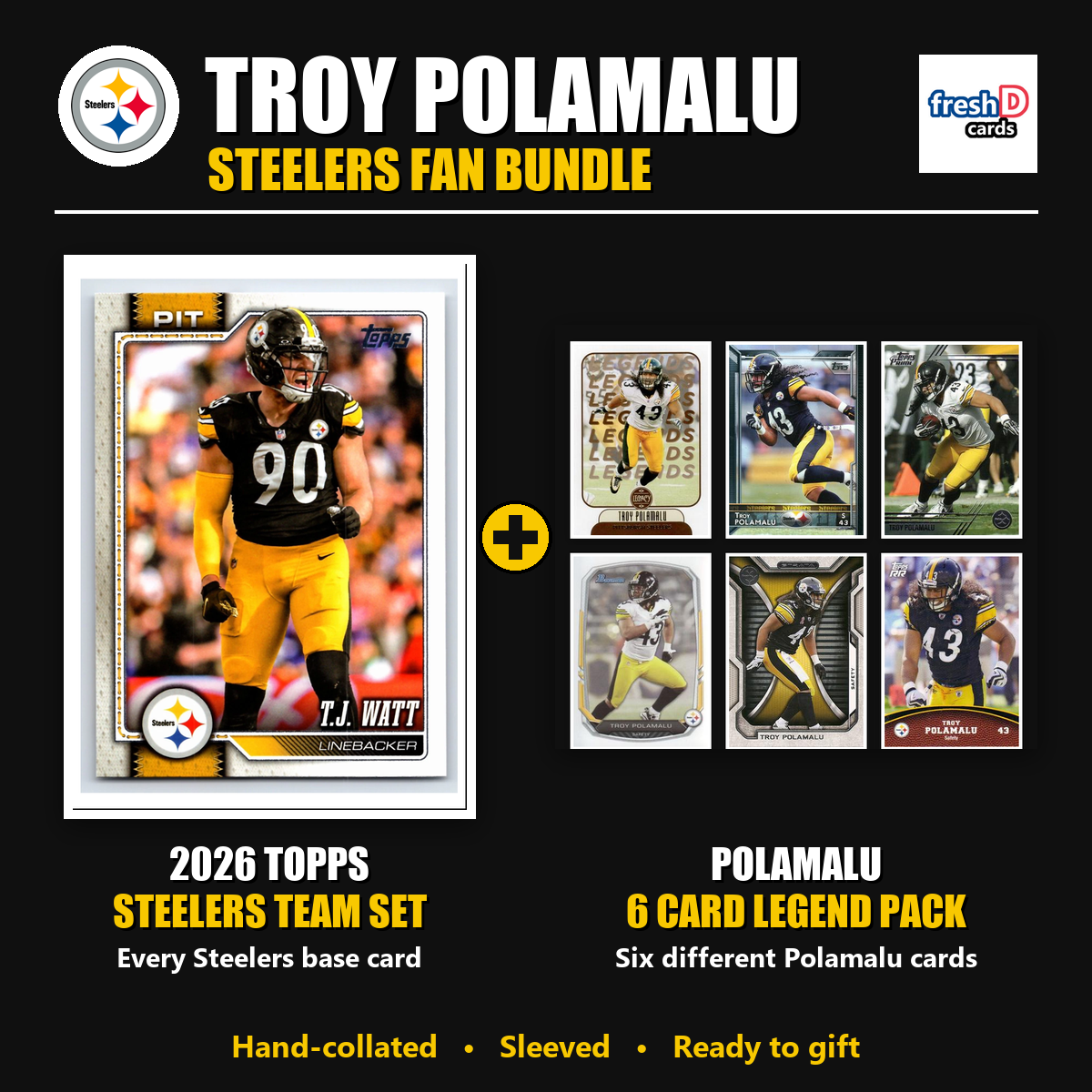 Troy Polamalu Pittsburgh Steelers Football Fan Bundle - 2026 Topps Team Set + 6 Card Legend Pack