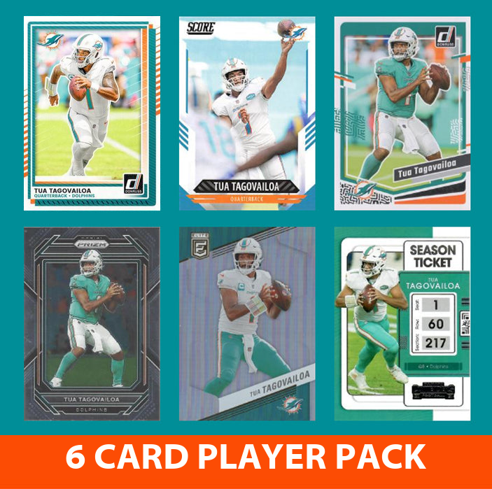 Tua Tagovailoa 6 Card Player Pack 2023 2024 2025 Donruss Panini Miami Dolphins