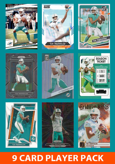 Tua Tagovailoa 9 Card Player Pack 2023 2024 2025 Donruss Panini Miami Dolphins plaque