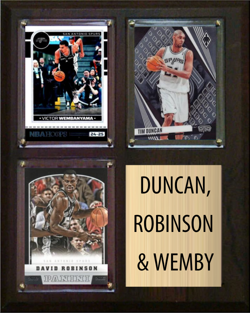 Victor Wembanyama David Robinson Tim Duncan 3 Card Plaque 8" x 10" San Antonio Spurs hand-collated team set