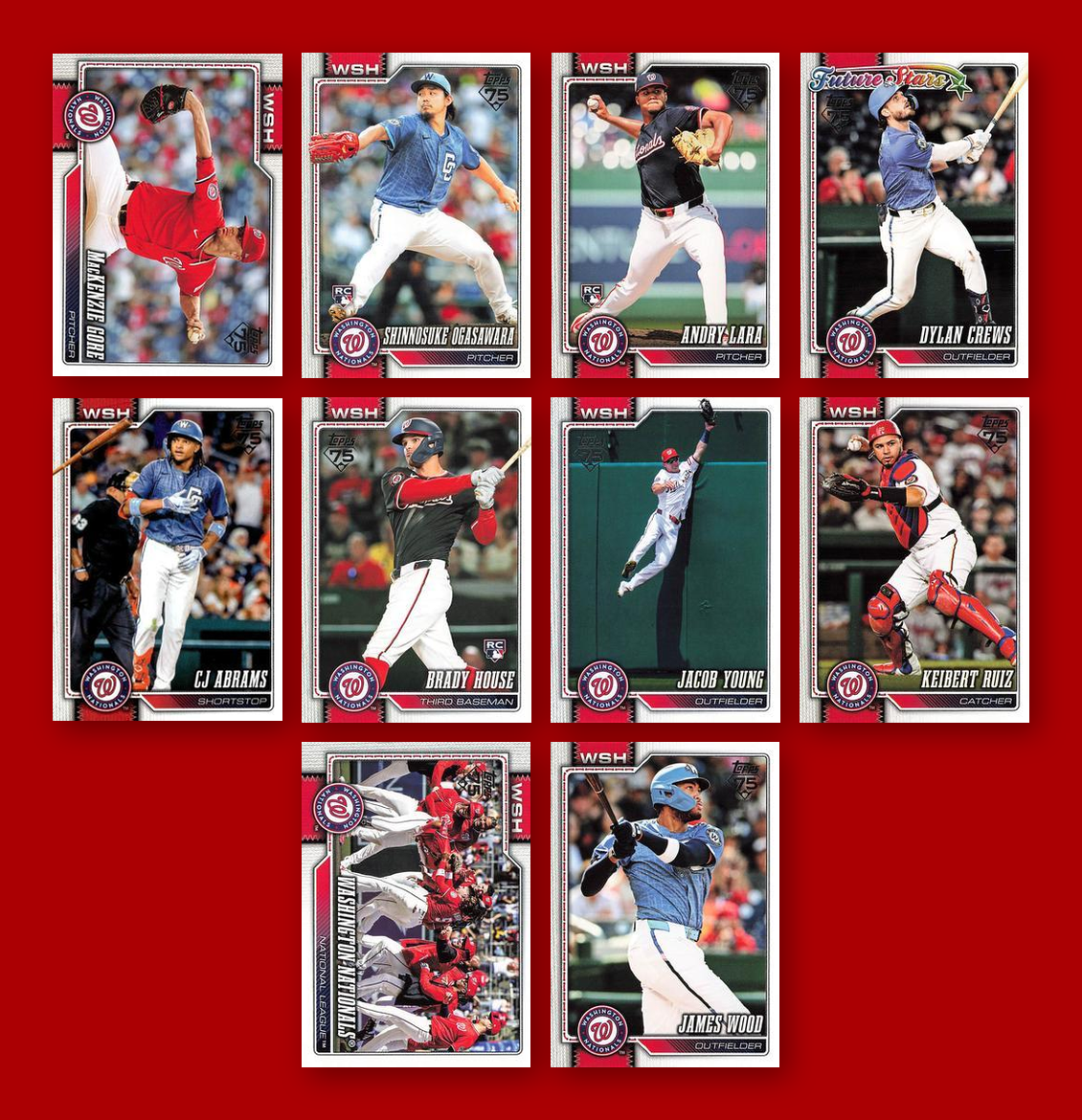 2026 Topps Series 1 & 2 Baseball Team Set 22 Cards Washington Nationals Wood Crews