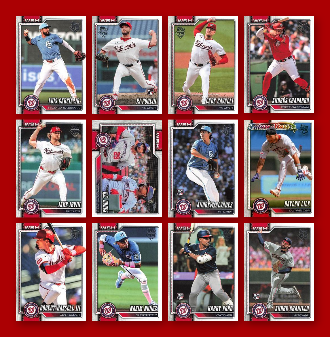 2026 Topps Series 1 & 2 Baseball Team Set 22 Cards Washington Nationals Wood Crews