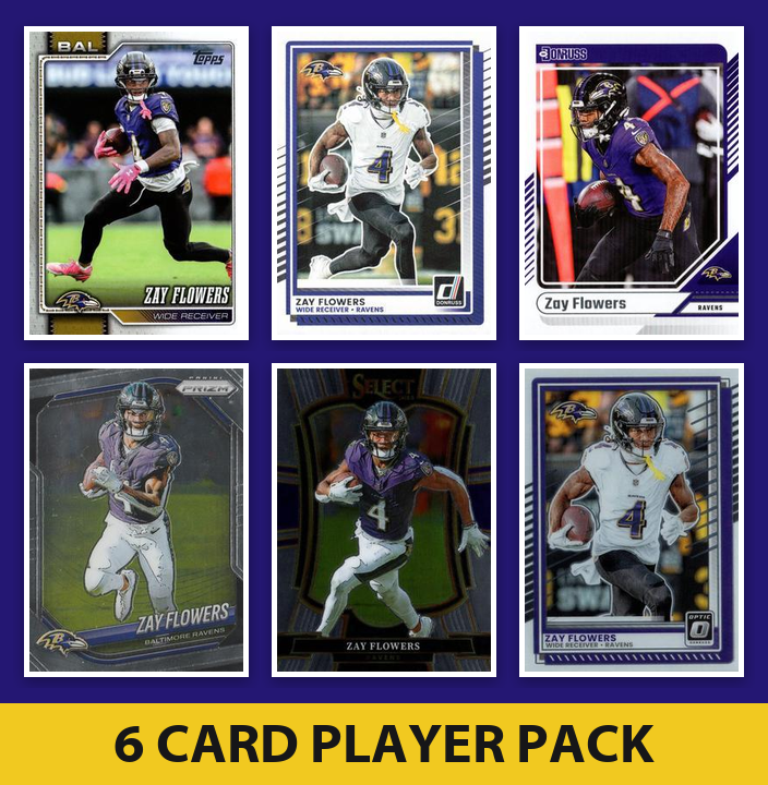 Zay Flowers 6 Card Football Player Pack 2026 2025 2024 Topps Donruss Prizm Baltimore Ravens