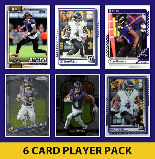 Zay Flowers 6 Card Football Player Pack 2026 2025 2024 Topps Donruss Prizm Baltimore Ravens